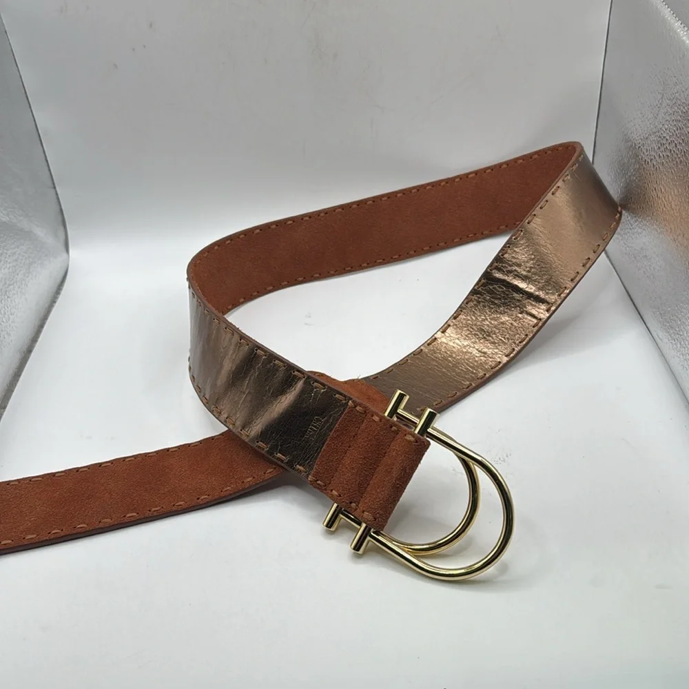 Michael Michael Kors Reversible Brown Leather Belt Gold Buckle Womens M Boho - Picture 2 of 12